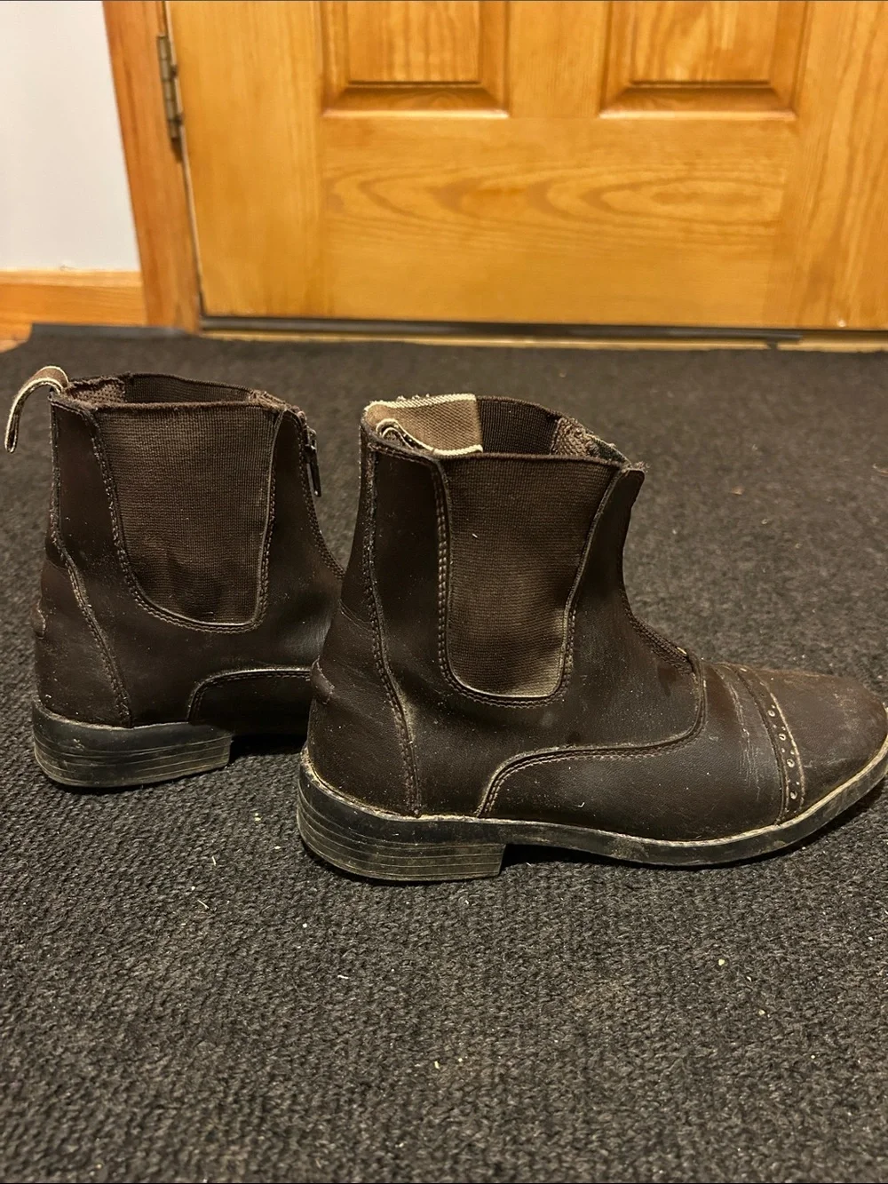 Dark Brown Leather Front-Zip Ankle Boots